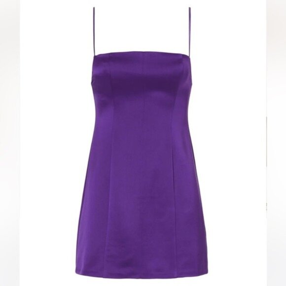 Retrofete Janessa Purple Satin Spaghetti Strap Mini Dress Size Large Square Neck - Picture 7 of 7